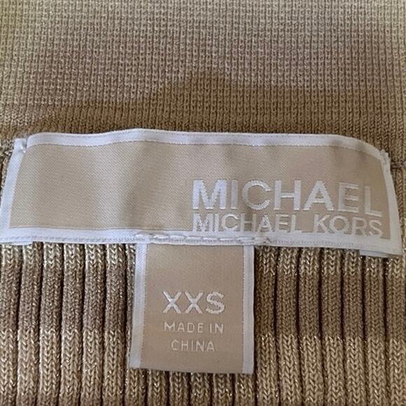 MICHAEL Michael Kors Metallic Gold Striped Collar V-Neck Knit Crop Polo Top 2XS - Picture 3 of 4